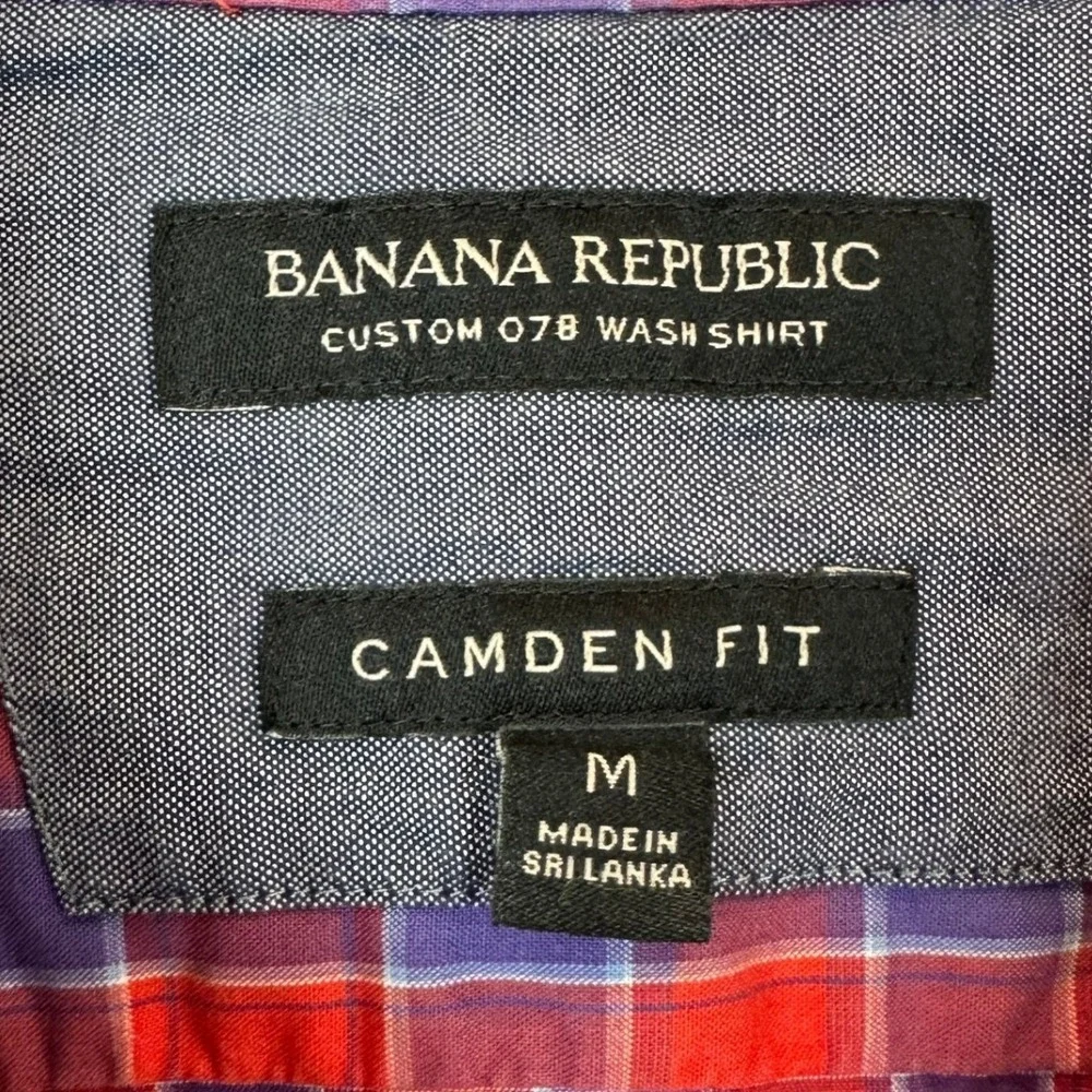 Banana Republic Shirt Mens Medium Camden Fit Red Purple Plaid Button Down EUC